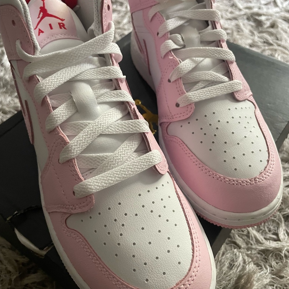 Air Jordan 1 Mid Pink and White Sneakers